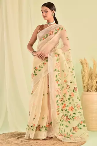 Beige hand painted kota doria saree