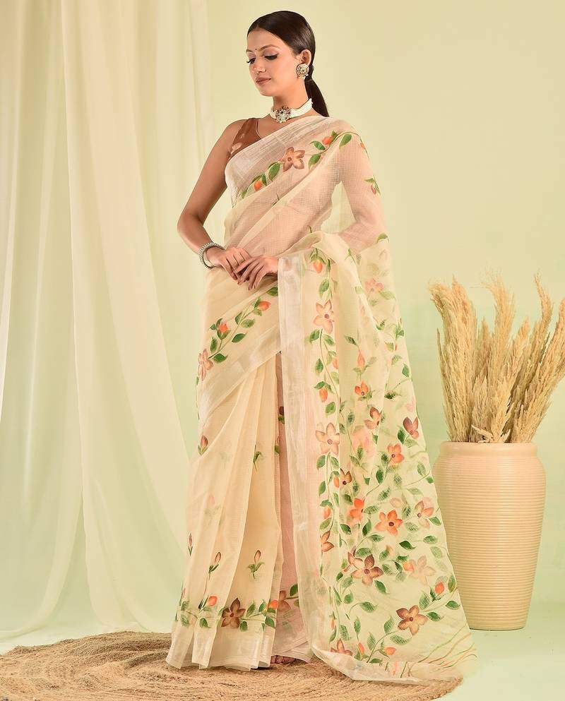 Beige hand painted kota doria saree