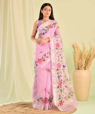 Purple hand painted kota doria saree 1