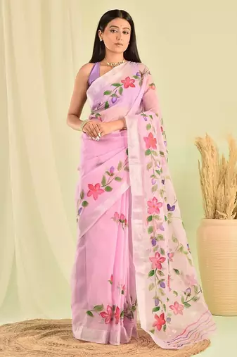 Purple hand painted kota doria saree