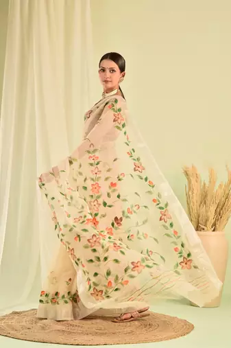 Beige hand painted kota doria saree