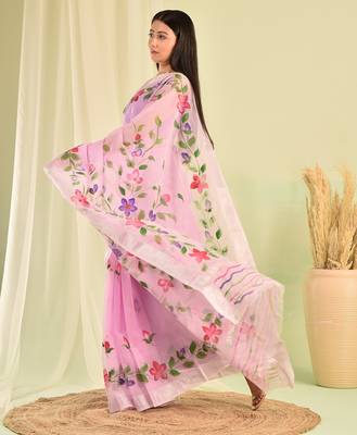 Purple hand painted kota doria saree 2