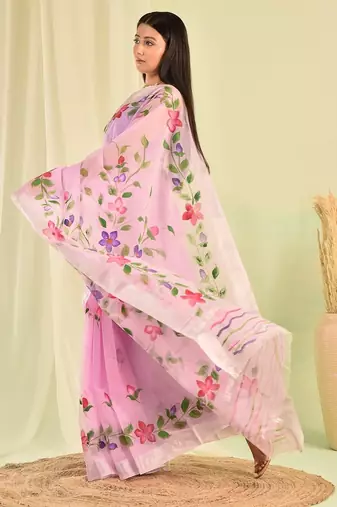 Purple hand painted kota doria saree