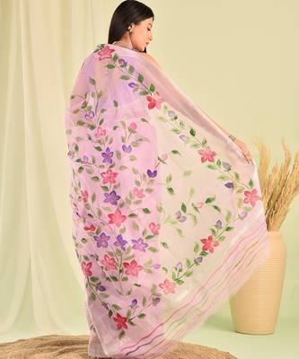 Purple hand painted kota doria saree 3