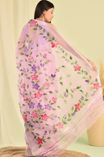 Purple hand painted kota doria saree