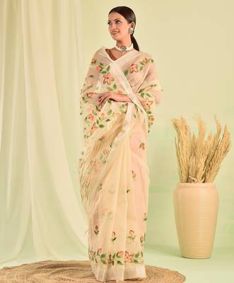 Beige hand painted kota doria saree 3