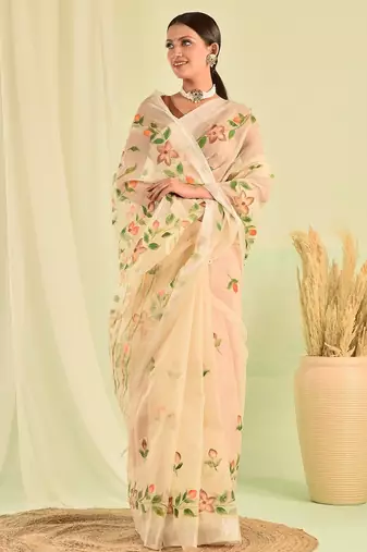 Beige hand painted kota doria saree