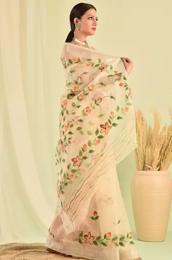 Beige hand painted kota doria saree