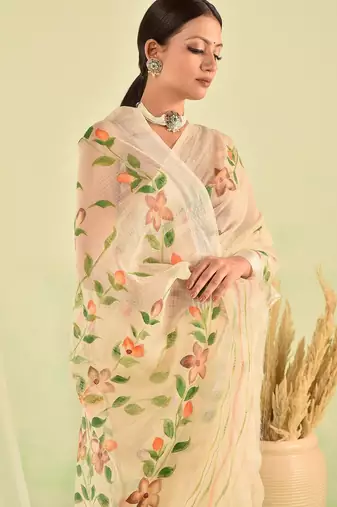 Beige hand painted kota doria saree