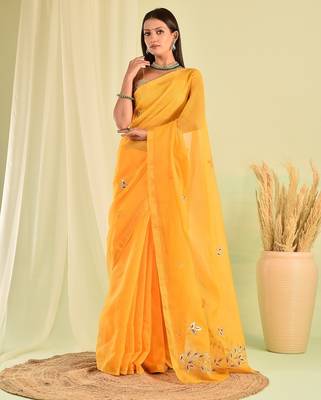 Yellow kota doria gota patti saree 1