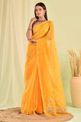 Yellow kota doria gota patti saree