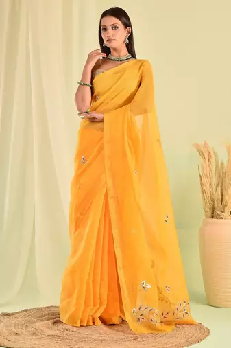 Yellow kota doria gota patti saree