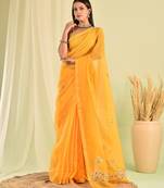 Yellow kota doria gota patti saree