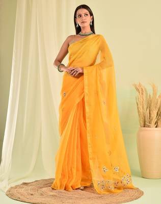 Yellow kota doria gota patti saree 2