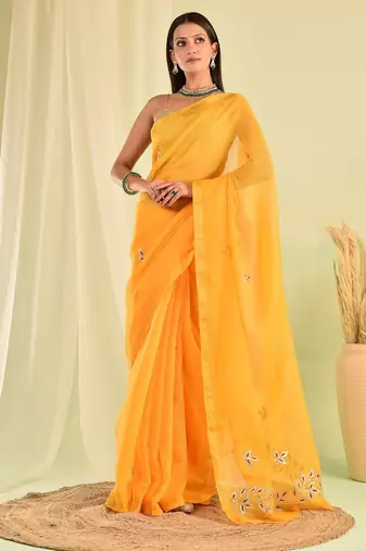 Yellow kota doria gota patti saree
