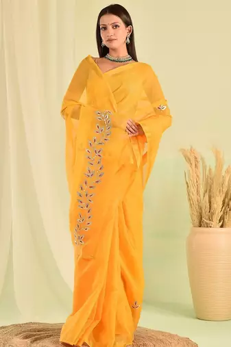 Yellow kota doria gota patti saree
