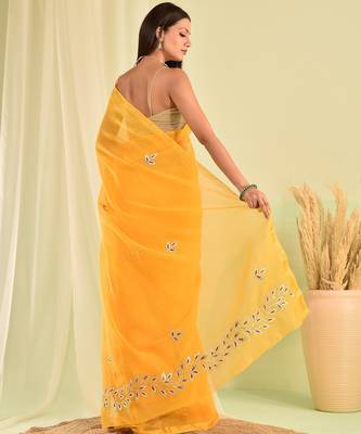 Yellow kota doria gota patti saree 5