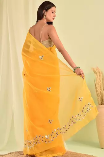 Yellow kota doria gota patti saree
