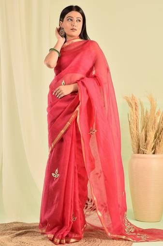 Pink kota doria gota patti saree