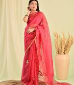 Pink kota doria gota patti saree