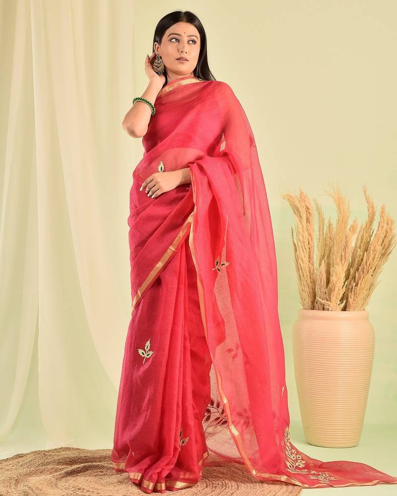 Pink kota doria gota patti saree