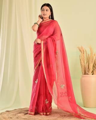 Pink kota doria gota patti saree 2