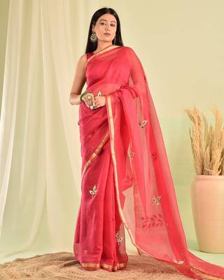 Pink kota doria gota patti saree 3
