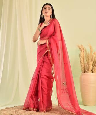 Pink kota doria gota patti saree 4