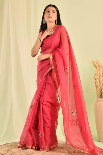 Pink kota doria gota patti saree