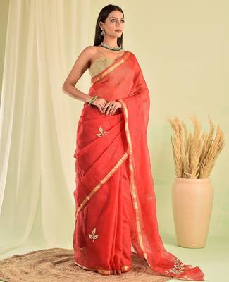 Red kota doria gota patti saree 1