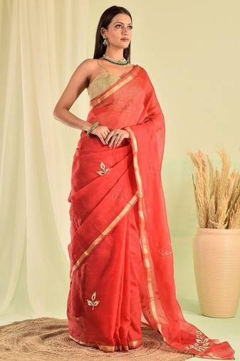 Red kota doria gota patti saree