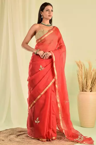 Red kota doria gota patti saree