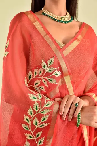 Red kota doria gota patti saree