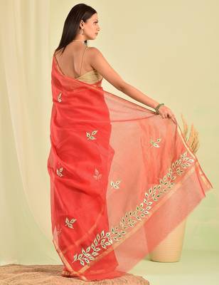 Red kota doria gota patti saree 3