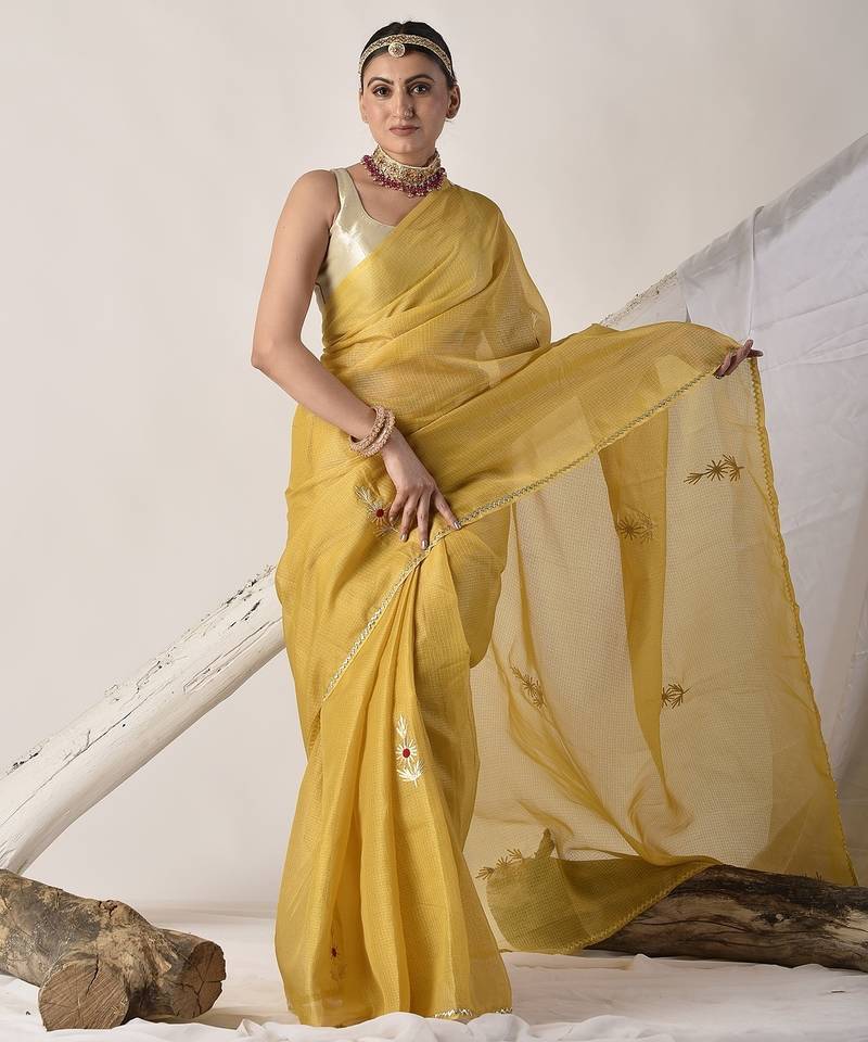 Yellow gota patti kota doria saree