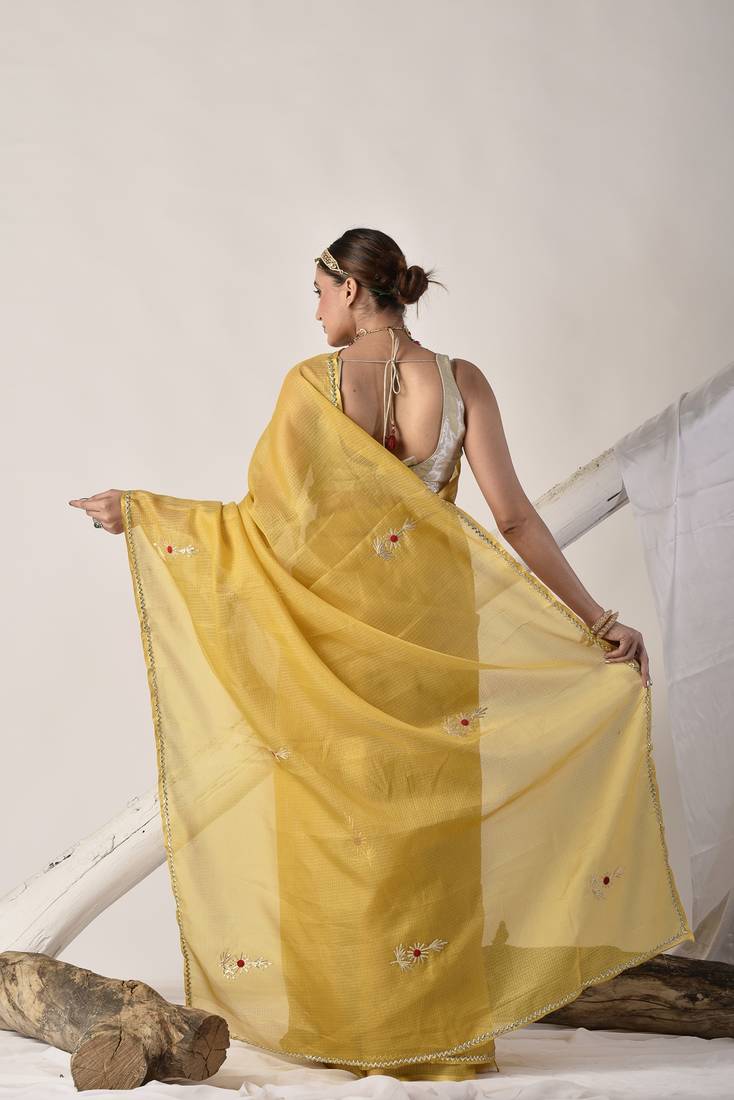 Yellow gota patti kota doria saree