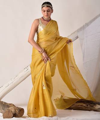 Yellow gota patti kota doria saree 3