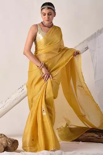 Yellow gota patti kota doria saree