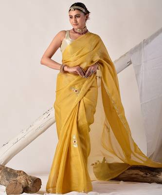 Yellow gota patti kota doria saree 4