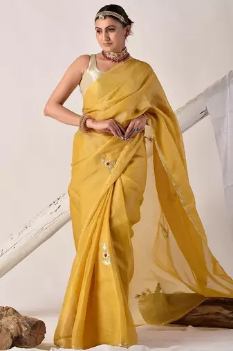 Yellow gota patti kota doria saree