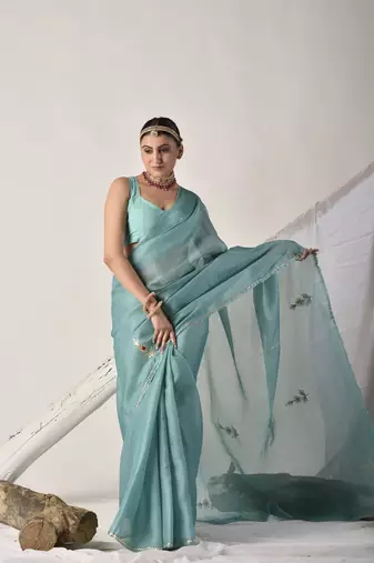 Taupe gota patti kota doria saree