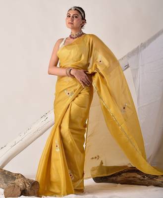 Yellow gota patti kota doria saree 5