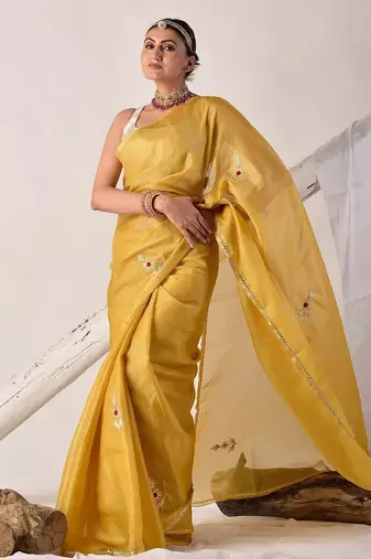 Yellow gota patti kota doria saree