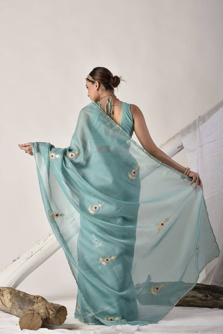 Taupe gota patti kota doria saree