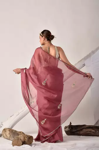 Onion pink gota patti kota doria saree