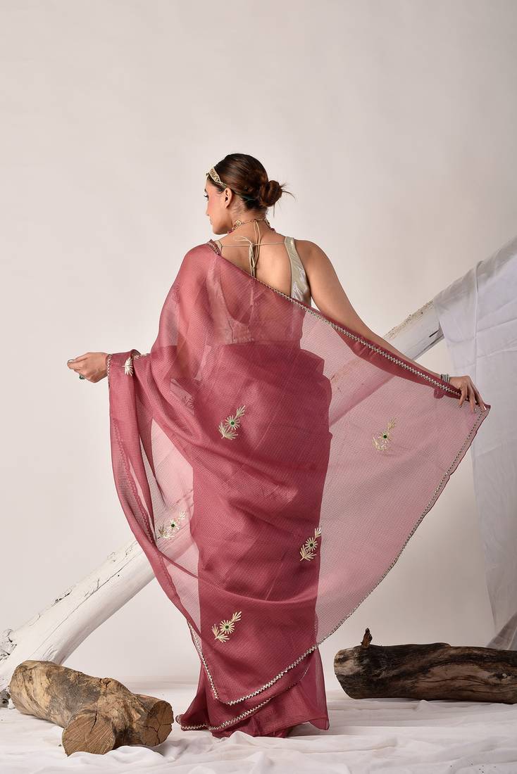 Onion pink gota patti kota doria saree