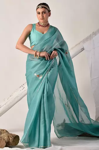 Taupe gota patti kota doria saree