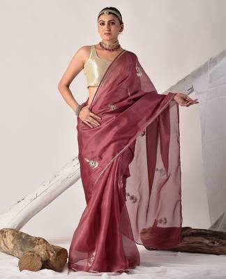 Onion pink gota patti kota doria saree 2