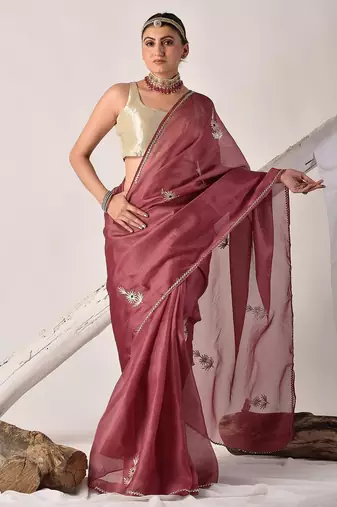 Onion pink gota patti kota doria saree