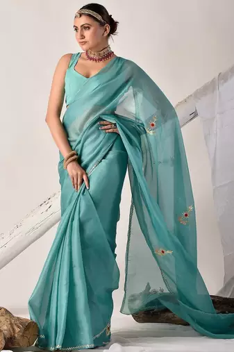 Taupe gota patti kota doria saree